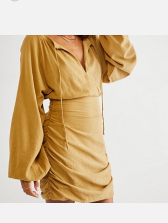 Free People Dresses & Skirts - Free People Mustard the only one Open Back Mini Dress Womens Small festival